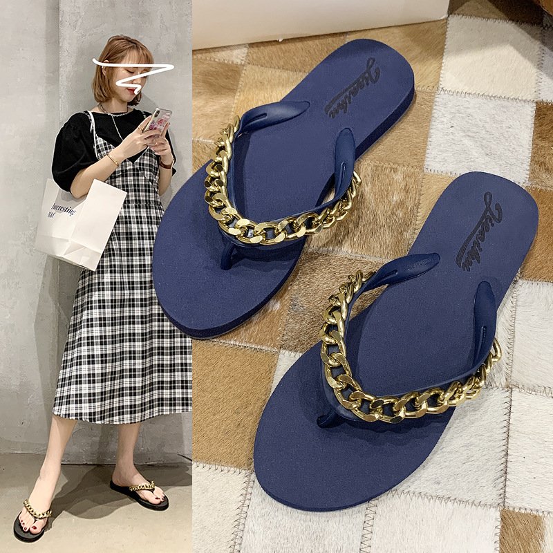 New Outdoor Summer Beach Wholesale Sandals Chain Flip Flops Decoration Luxury Flip Flops Anti Slip Women'S Slippers