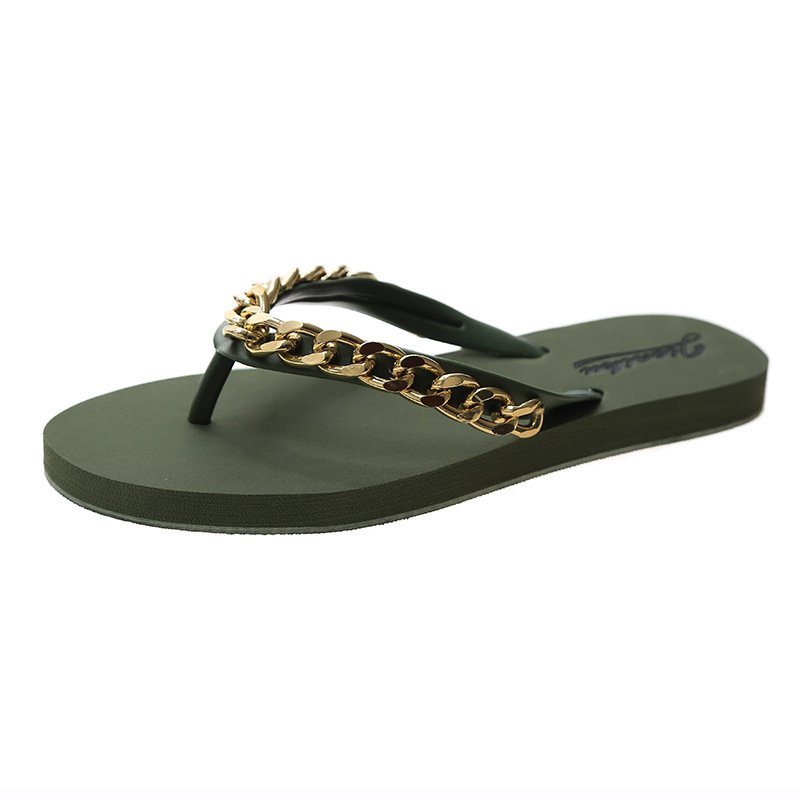 New Outdoor Summer Beach Wholesale Sandals Chain Flip Flops Decoration Luxury Flip Flops Anti Slip Women'S Slippers