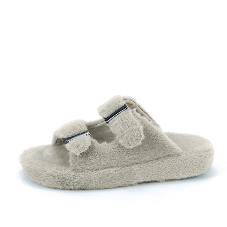 Custom Winter Warm Fuzzy Adjustable Buckle Home Vegan Fur Slides Imitated Mink Fur Slippers for Women