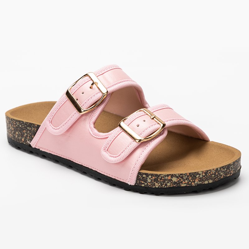 OEM ODM Double Strap Denim Cloth Women's Slides with Double Buckle Linen Cloth Girl's custom women slippers
