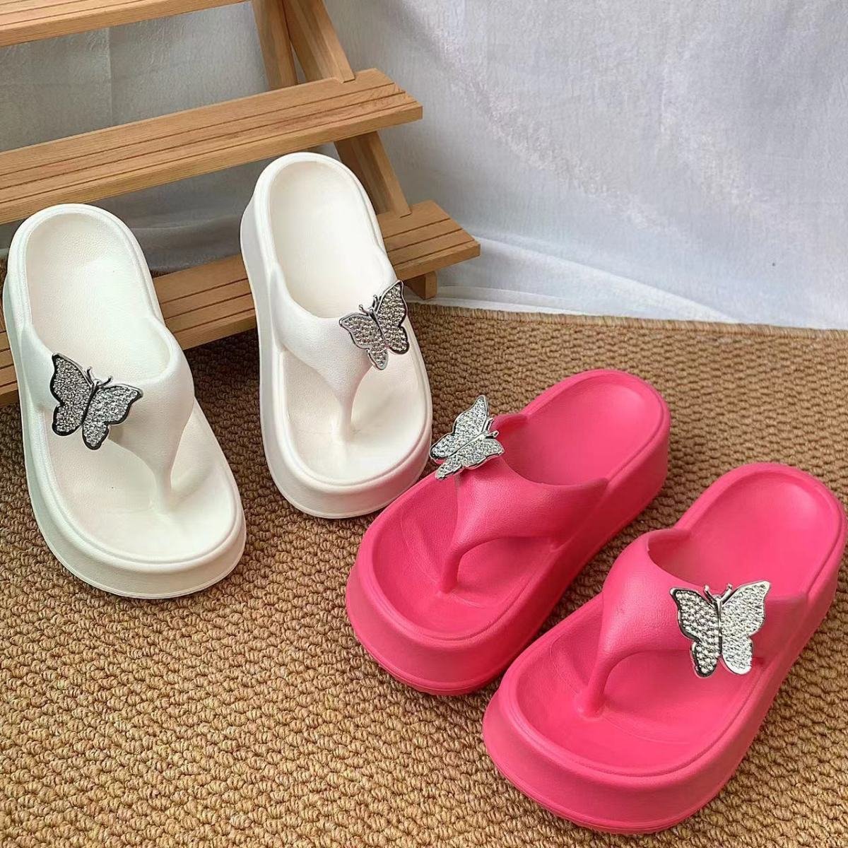 Beach Sandals Thick Sole Soft EVA High Heel Flip Flops Summer Non-Slip Fashion Slides Slippers