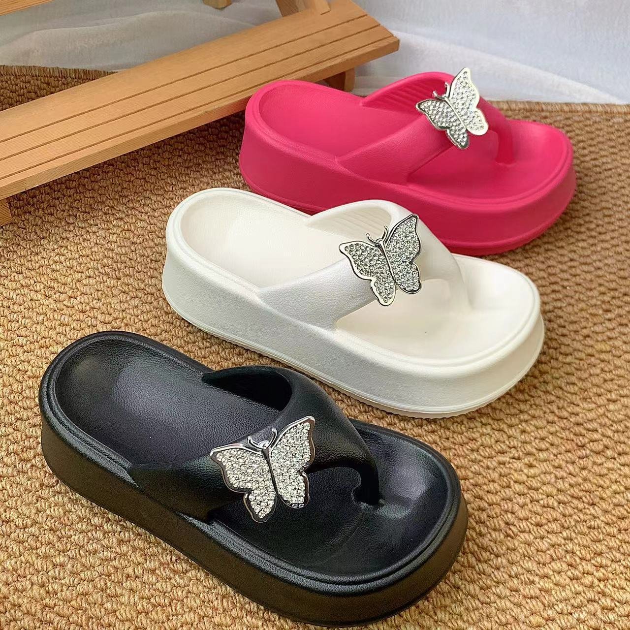 Beach Sandals Thick Sole Soft EVA High Heel Flip Flops Summer Non-Slip Fashion Slides Slippers
