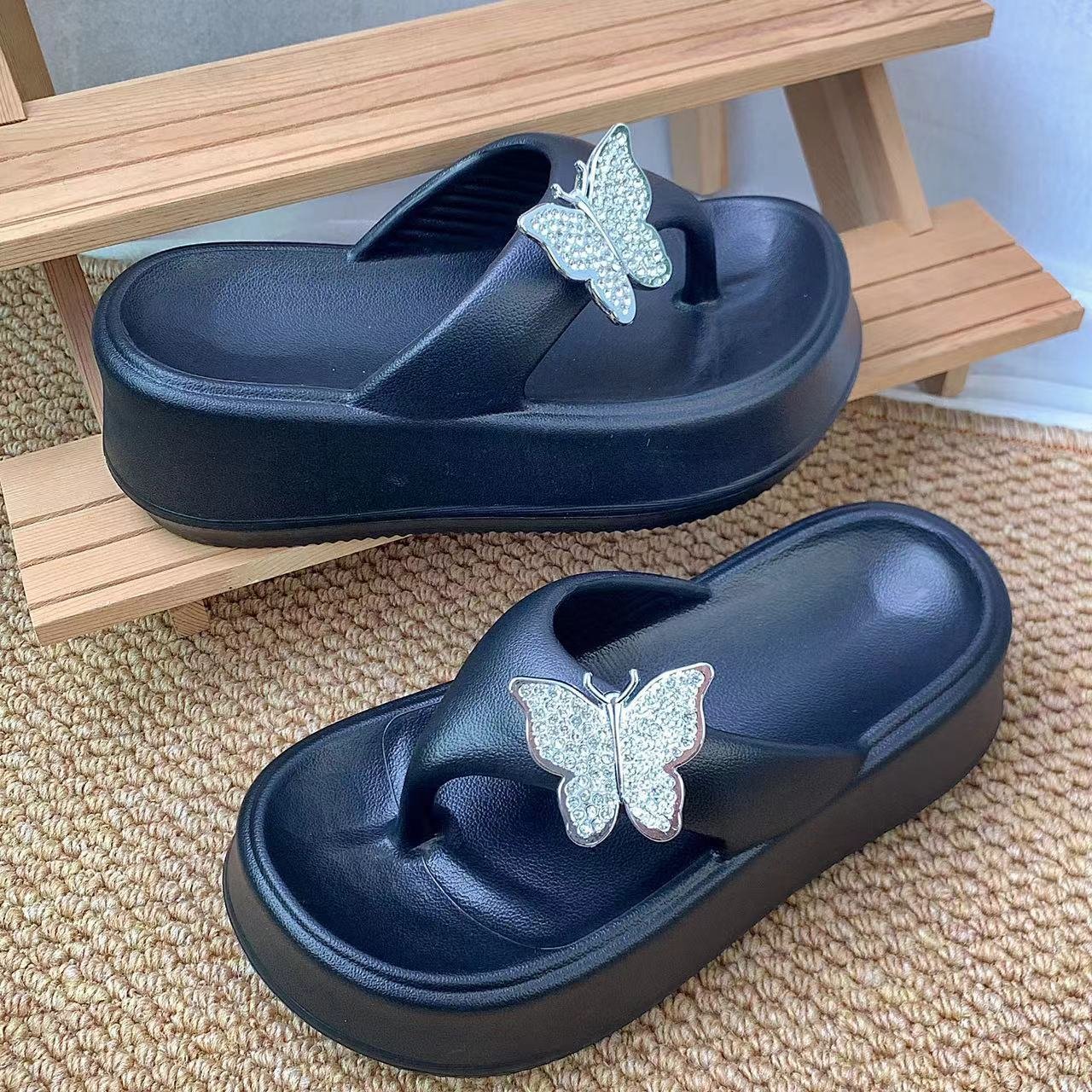Beach Sandals Thick Sole Soft EVA High Heel Flip Flops Summer Non-Slip Fashion Slides Slippers