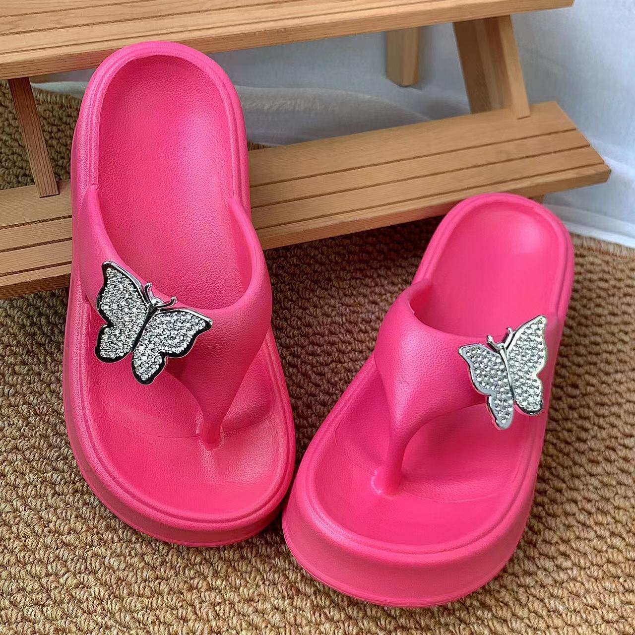 Beach Sandals Thick Sole Soft EVA High Heel Flip Flops Summer Non-Slip Fashion Slides Slippers