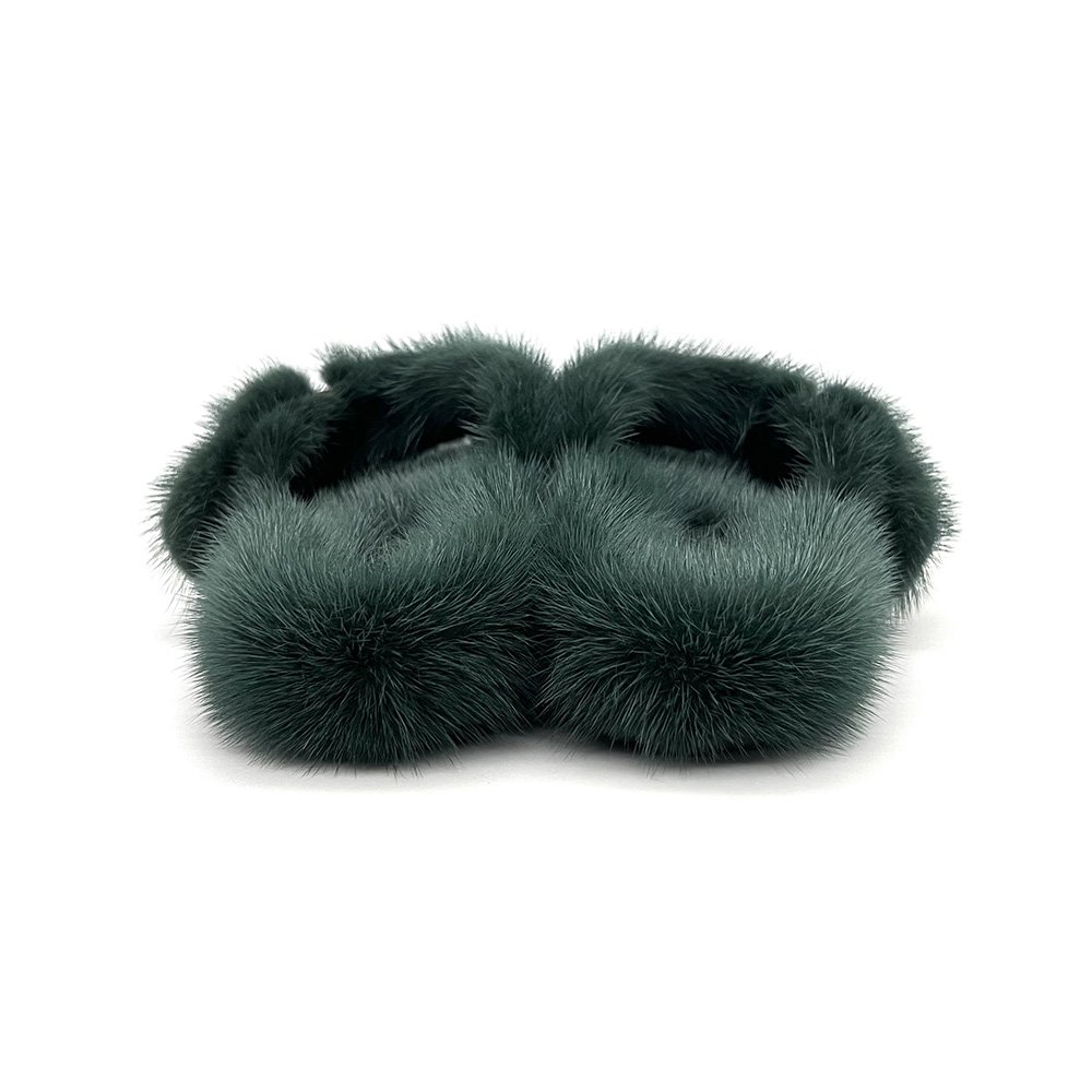 QIUCHEN QC22057 Low MOQ Wholesale Fashion Ladies fluffy Real Mink Fur Cross Slippers Slides Sandal Colorful