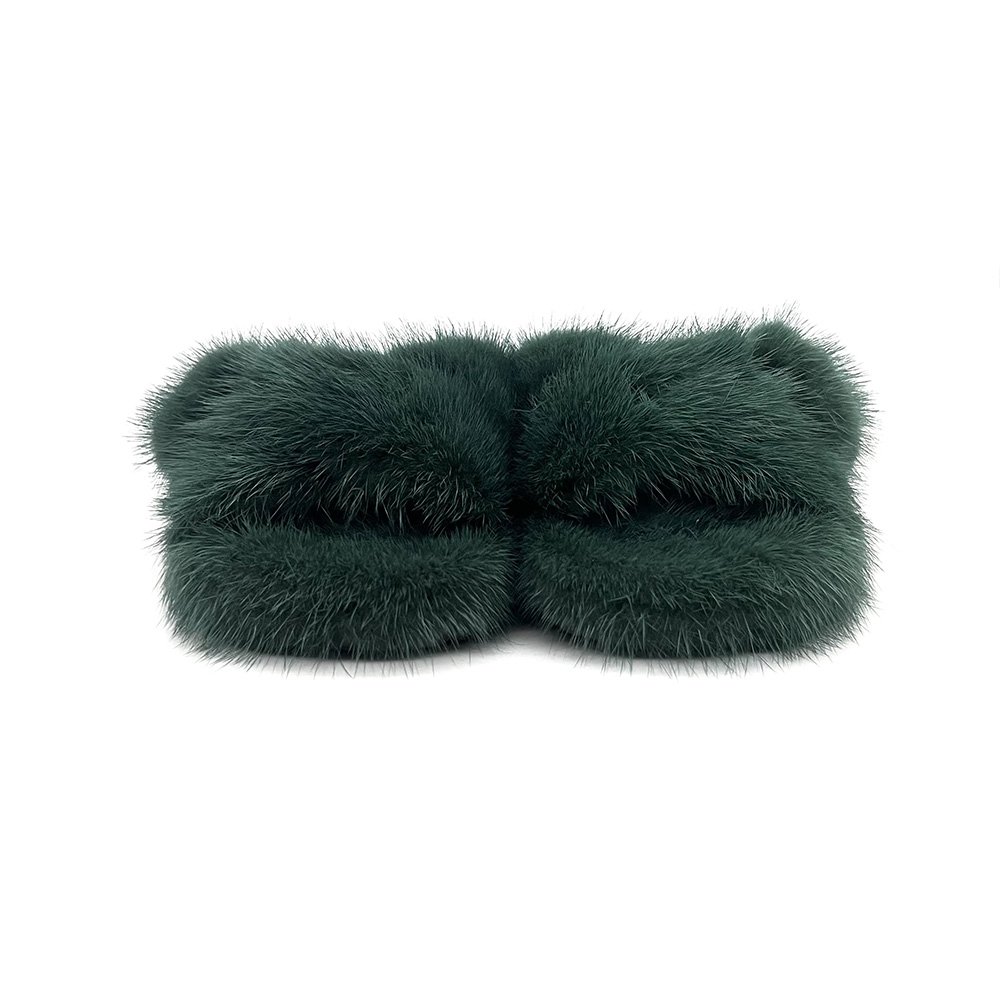 QIUCHEN QC22057 Low MOQ Wholesale Fashion Ladies fluffy Real Mink Fur Cross Slippers Slides Sandal Colorful
