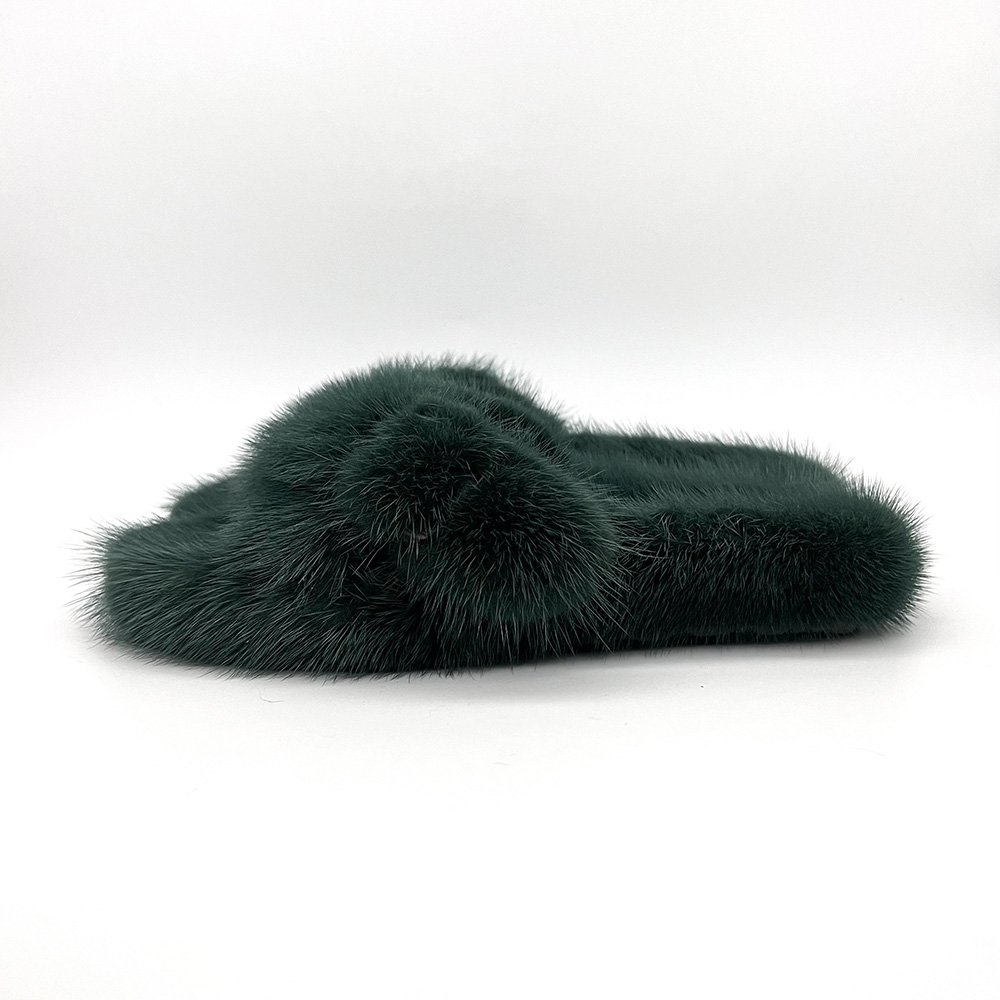 QIUCHEN QC22057 Low MOQ Wholesale Fashion Ladies fluffy Real Mink Fur Cross Slippers Slides Sandal Colorful