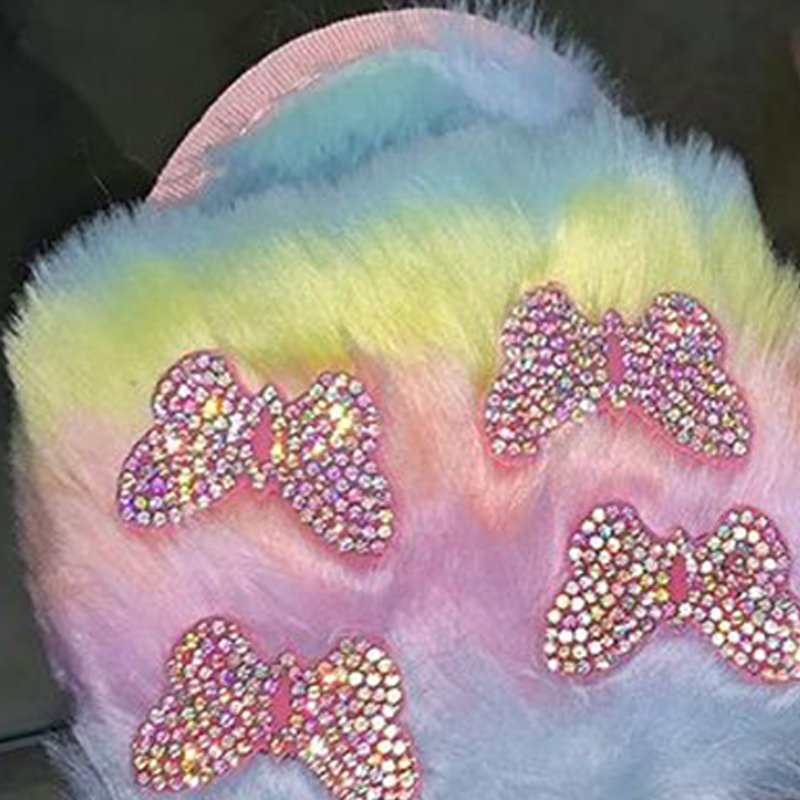 Women's Casual Indoor Fluffy Luxury Fur Slippers round Soft Upper Leather Sandals with Warmth Colorful Furry Slides Wholesale