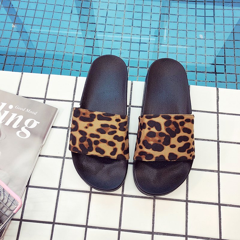 Design Shoes Lady Slide Sandal Made Leopard Printed Custom Logo Slipper for Women