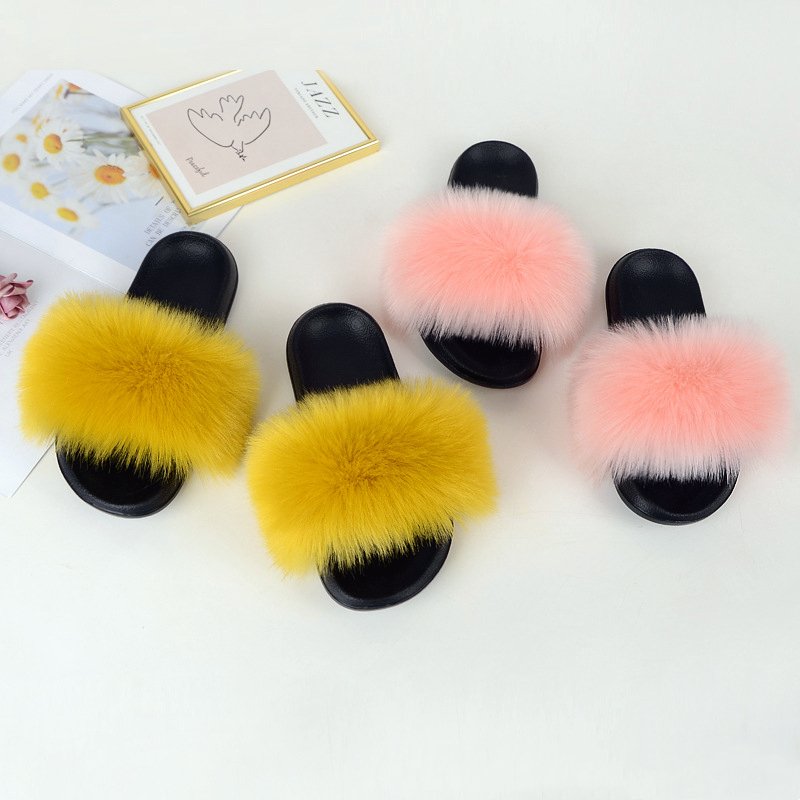 2024 Autumn Winter Fashion Raccoon Women's Fox Faux Fur Slides Slippers Custom Logo Wholesale