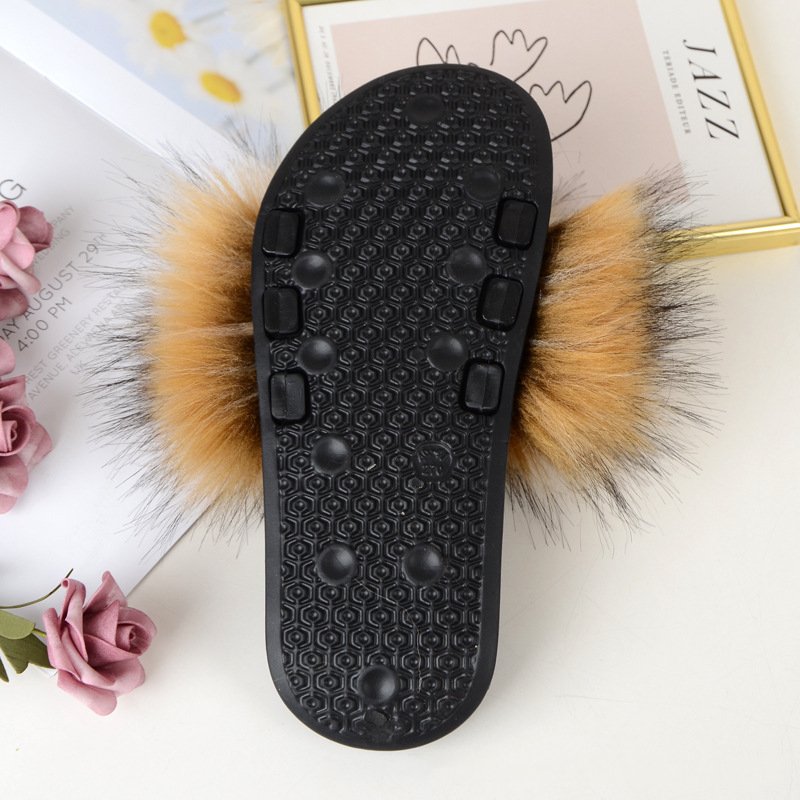 2024 Autumn Winter Fashion Raccoon Women's Fox Faux Fur Slides Slippers Custom Logo Wholesale