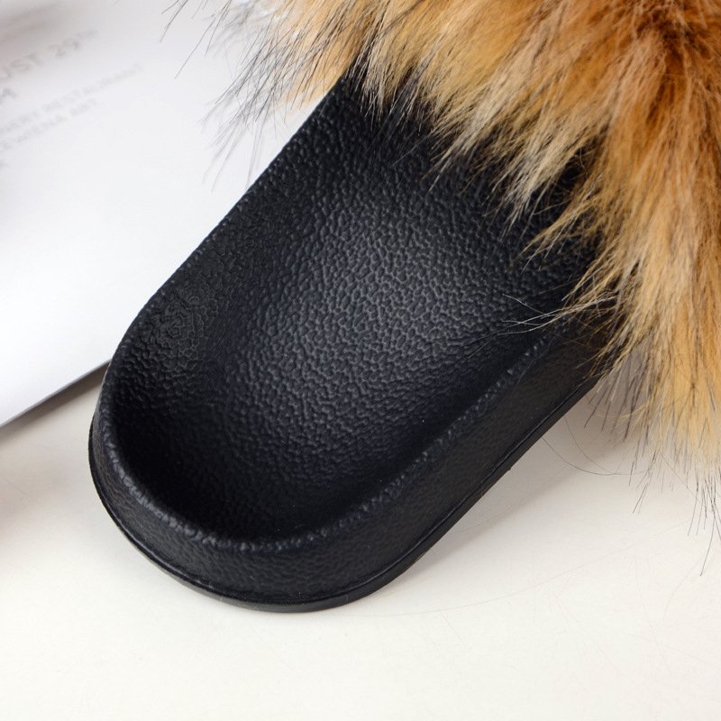 2024 Autumn Winter Fashion Raccoon Women's Fox Faux Fur Slides Slippers Custom Logo Wholesale
