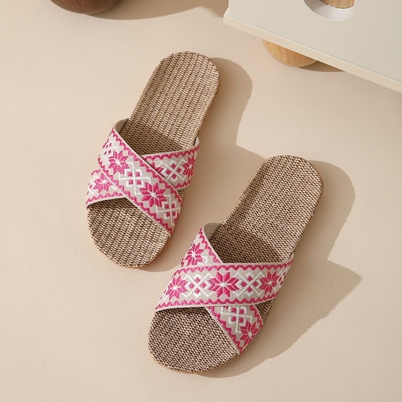 Factory Directly Sale Women's Slides Slippers Flax Lined Sweat Absorbing Fashion Summer Black Home Slippers