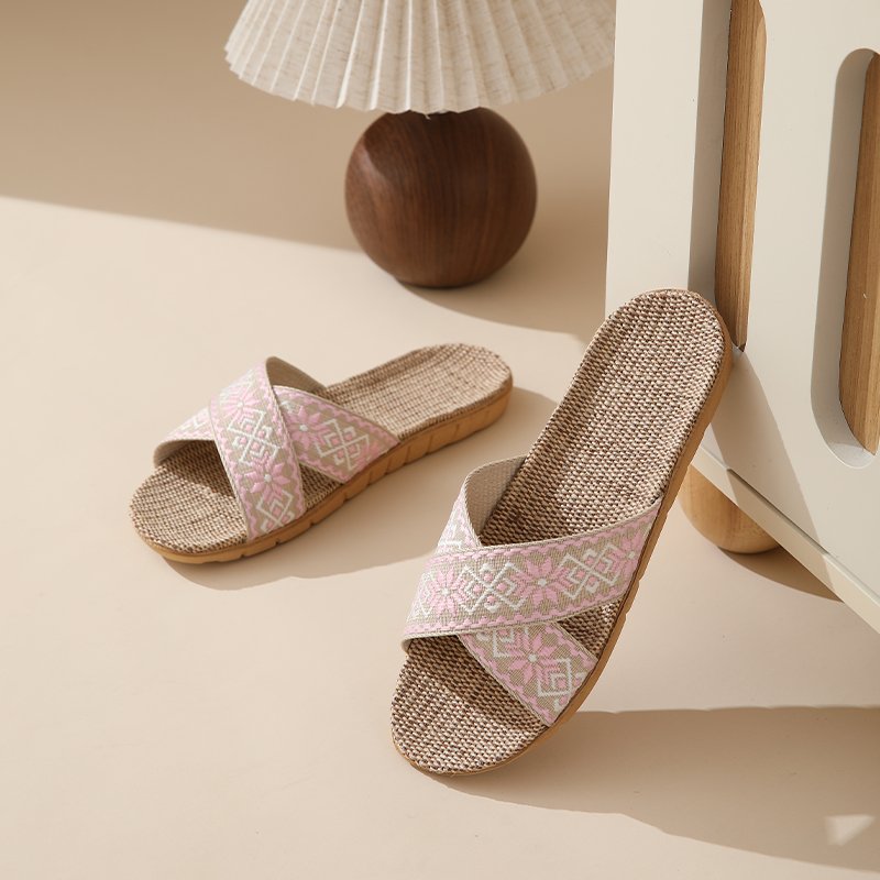 Factory Directly Sale Women's Slides Slippers Flax Lined Sweat Absorbing Fashion Summer Black Home Slippers