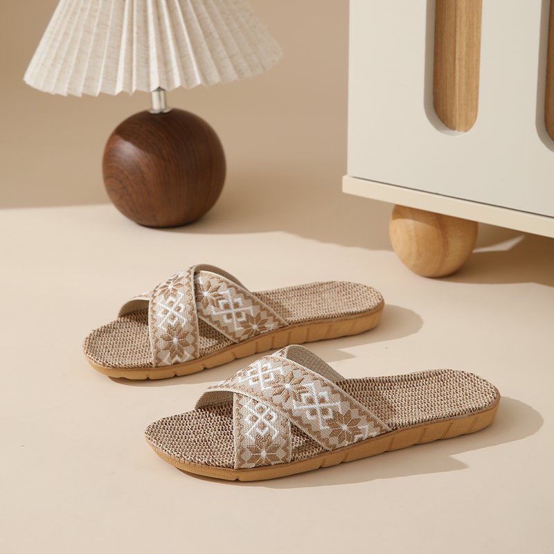 Factory Directly Sale Women's Slides Slippers Flax Lined Sweat Absorbing Fashion Summer Black Home Slippers
