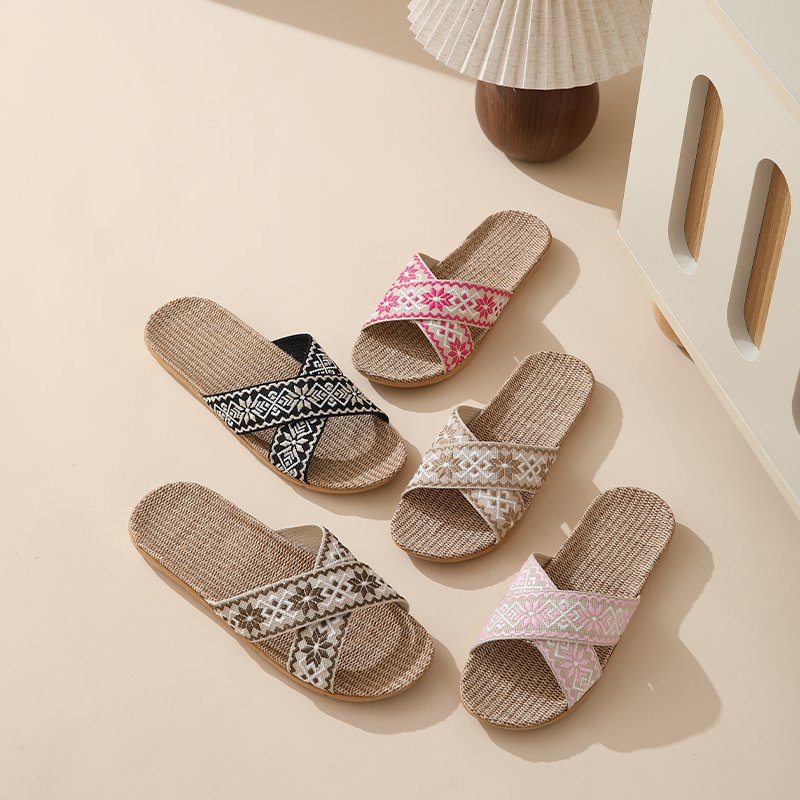 Factory Directly Sale Women's Slides Slippers Flax Lined Sweat Absorbing Fashion Summer Black Home Slippers