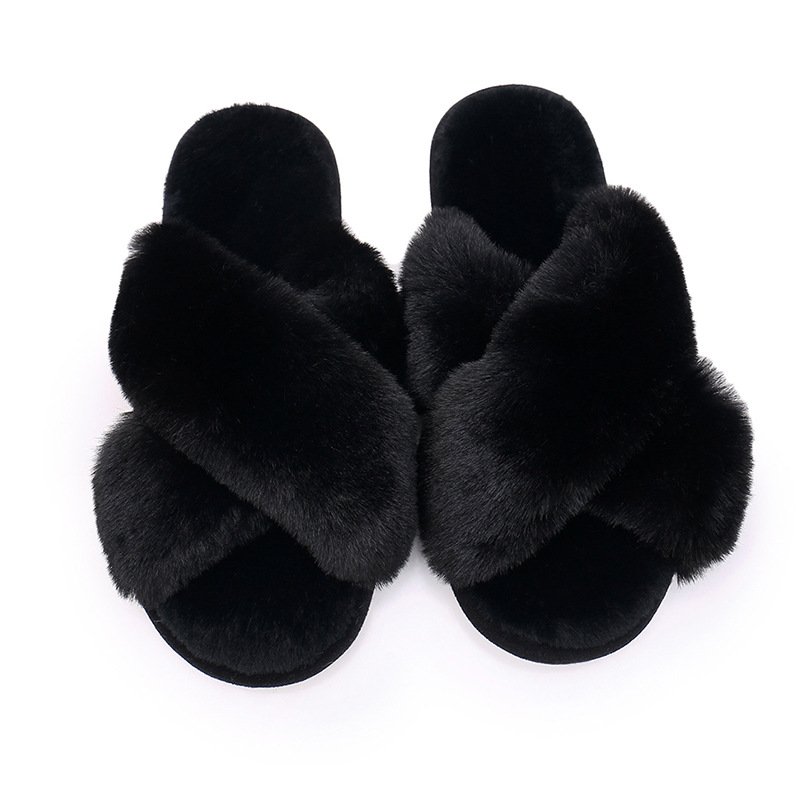 Nicecin Fuzzy Soft House Slippers Plush Furry Warm Cozy Open Toe Fluffy Home Shoes Comfy Winter Women's Cross Band Soft Slippers