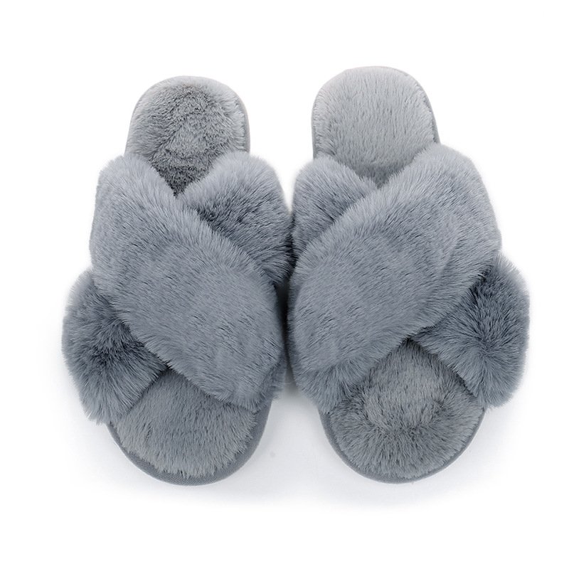 Nicecin Fuzzy Soft House Slippers Plush Furry Warm Cozy Open Toe Fluffy Home Shoes Comfy Winter Women's Cross Band Soft Slippers
