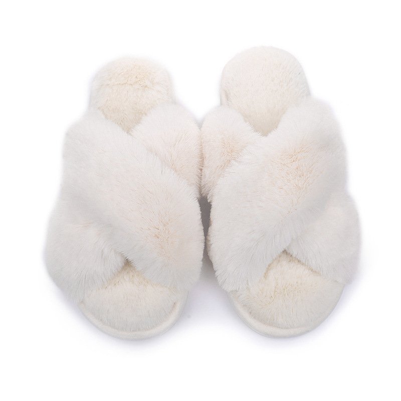 Nicecin Fuzzy Soft House Slippers Plush Furry Warm Cozy Open Toe Fluffy Home Shoes Comfy Winter Women's Cross Band Soft Slippers