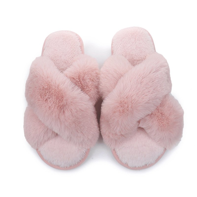 Nicecin Fuzzy Soft House Slippers Plush Furry Warm Cozy Open Toe Fluffy Home Shoes Comfy Winter Women's Cross Band Soft Slippers