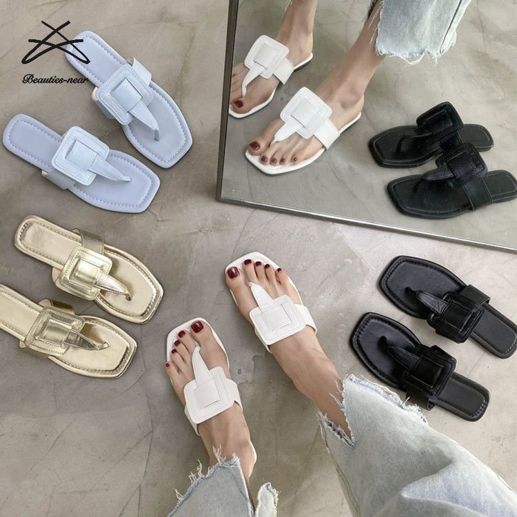 2022 High Quality Summer Ladies Flip Flops Slipper PU Leather Flat Sandals Women Beach Slides Flat Slippers