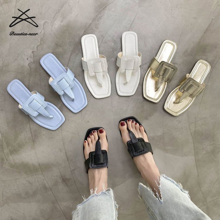 2022 High Quality Summer Ladies Flip Flops Slipper PU Leather Flat Sandals Women Beach Slides Flat Slippers