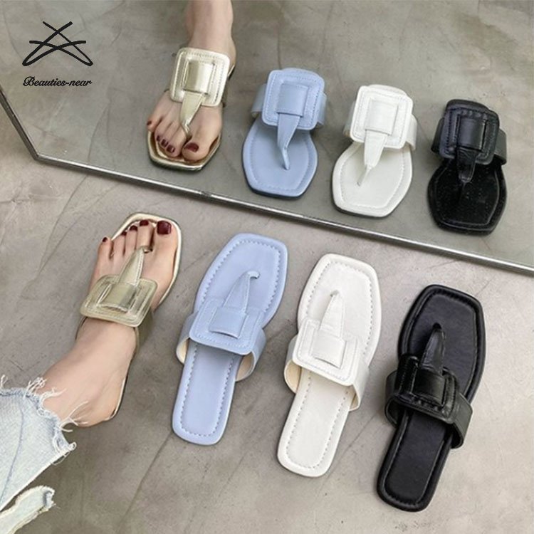 2022 High Quality Summer Ladies Flip Flops Slipper PU Leather Flat Sandals Women Beach Slides Flat Slippers