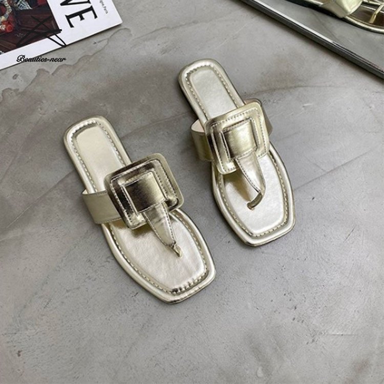 2022 High Quality Summer Ladies Flip Flops Slipper PU Leather Flat Sandals Women Beach Slides Flat Slippers