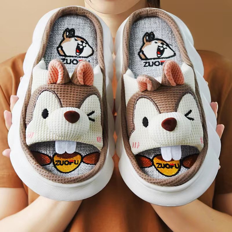 Flat Soft Cute Fluffy Women Slip on Slide Slippers Home Indoor Bedroom Cartoon Comfortable Warm Winter Slipper With Custom Logo