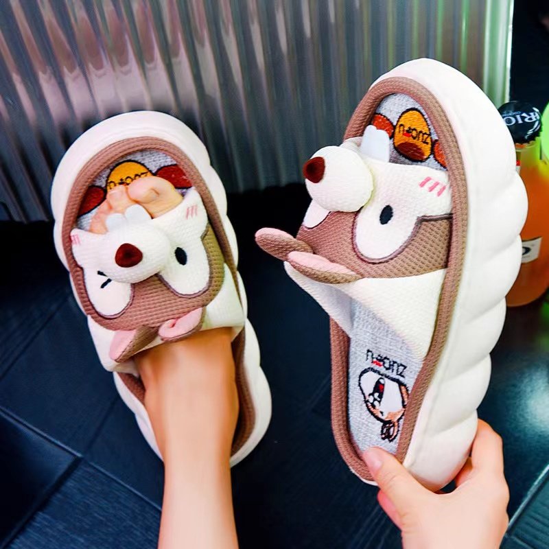 Flat Soft Cute Fluffy Women Slip on Slide Slippers Home Indoor Bedroom Cartoon Comfortable Warm Winter Slipper With Custom Logo