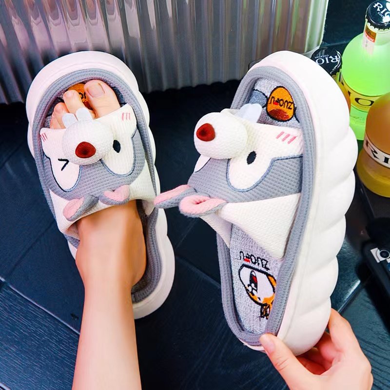 Flat Soft Cute Fluffy Women Slip on Slide Slippers Home Indoor Bedroom Cartoon Comfortable Warm Winter Slipper With Custom Logo