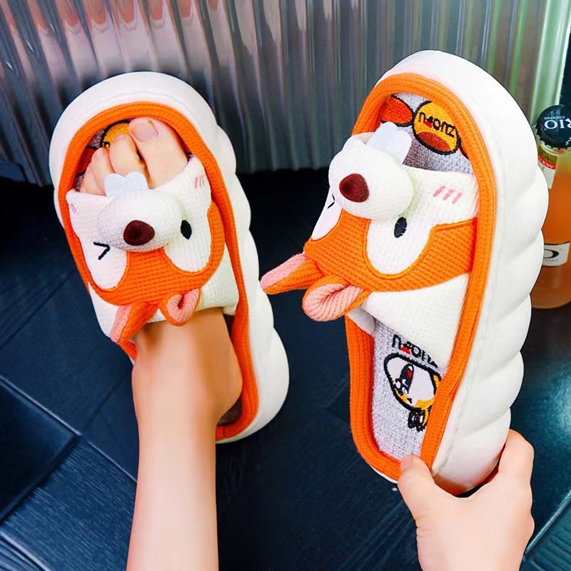 Flat Soft Cute Fluffy Women Slip on Slide Slippers Home Indoor Bedroom Cartoon Comfortable Warm Winter Slipper With Custom Logo