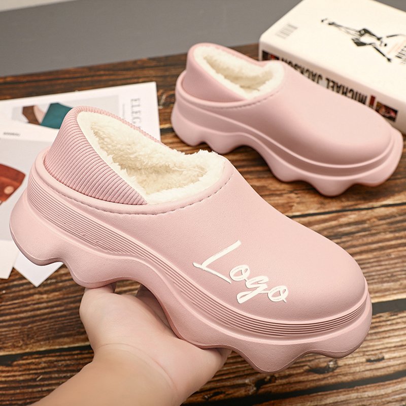 Custom Logo Fur Indoor Home Outdoor Plush Warm Ladies Flat Eva Waterproof Sandals Shoes Cotton Slippers Winter Women Men