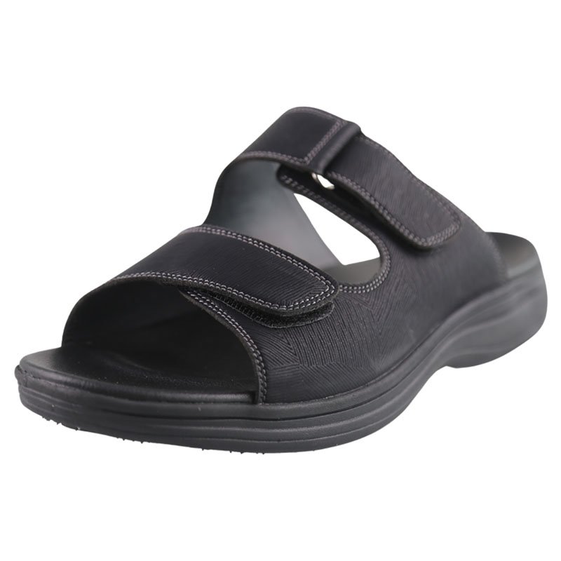 Adjustable Velcro Cowhide Leather Slippers Lightweight Open Toe Outdoor Podiatry Slides for Swollen Feet