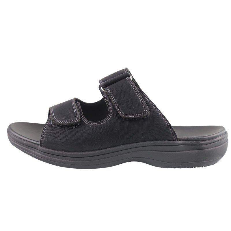 Adjustable Velcro Cowhide Leather Slippers Lightweight Open Toe Outdoor Podiatry Slides for Swollen Feet