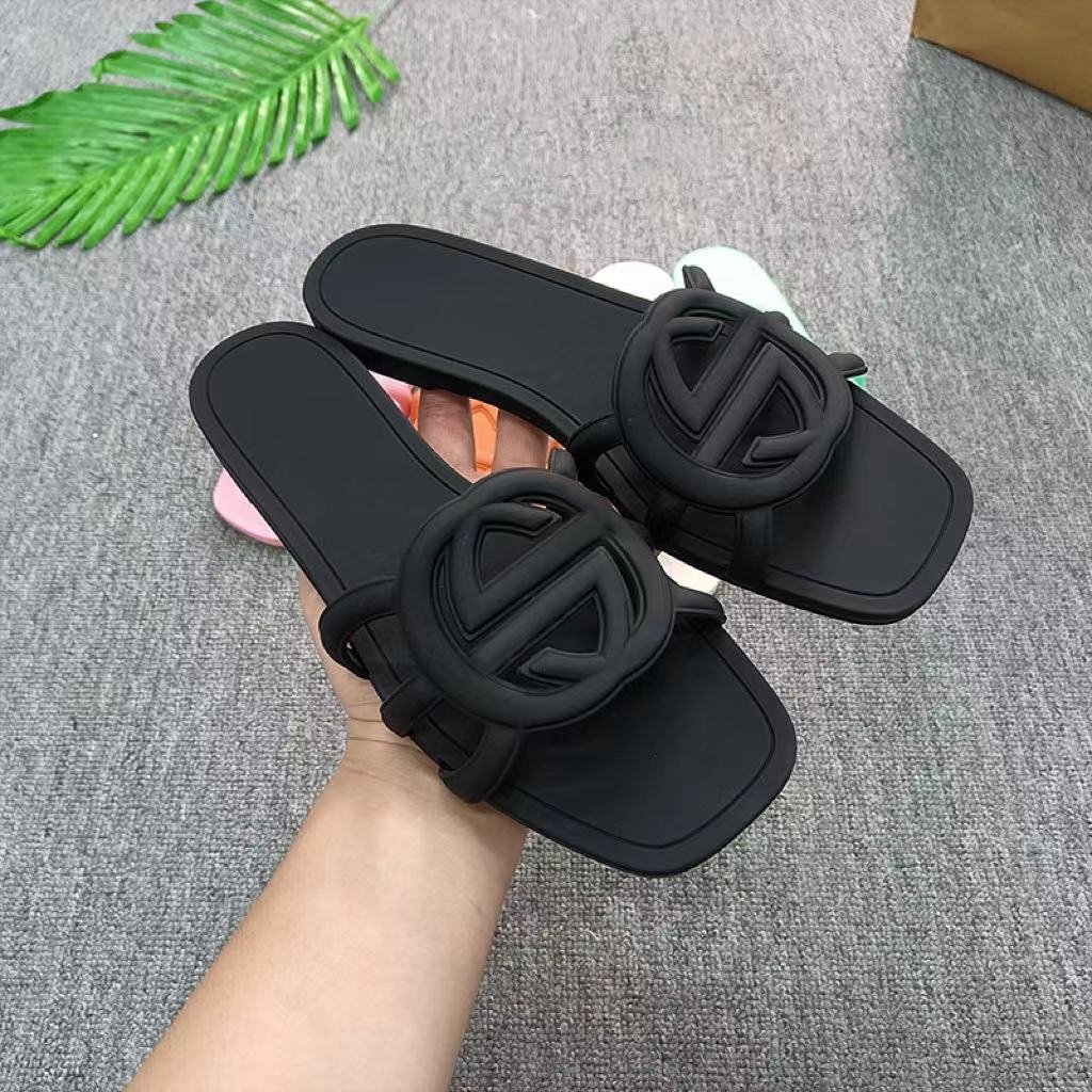 designer sandals Women Slides Rubber Jelly Slippers Ladies Flat Beach Jelly Script Orange Summer Fall Mules Outdoor Luxury