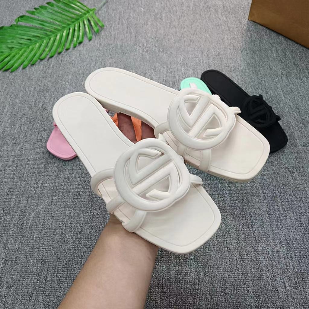 designer sandals Women Slides Rubber Jelly Slippers Ladies Flat Beach Jelly Script Orange Summer Fall Mules Outdoor Luxury