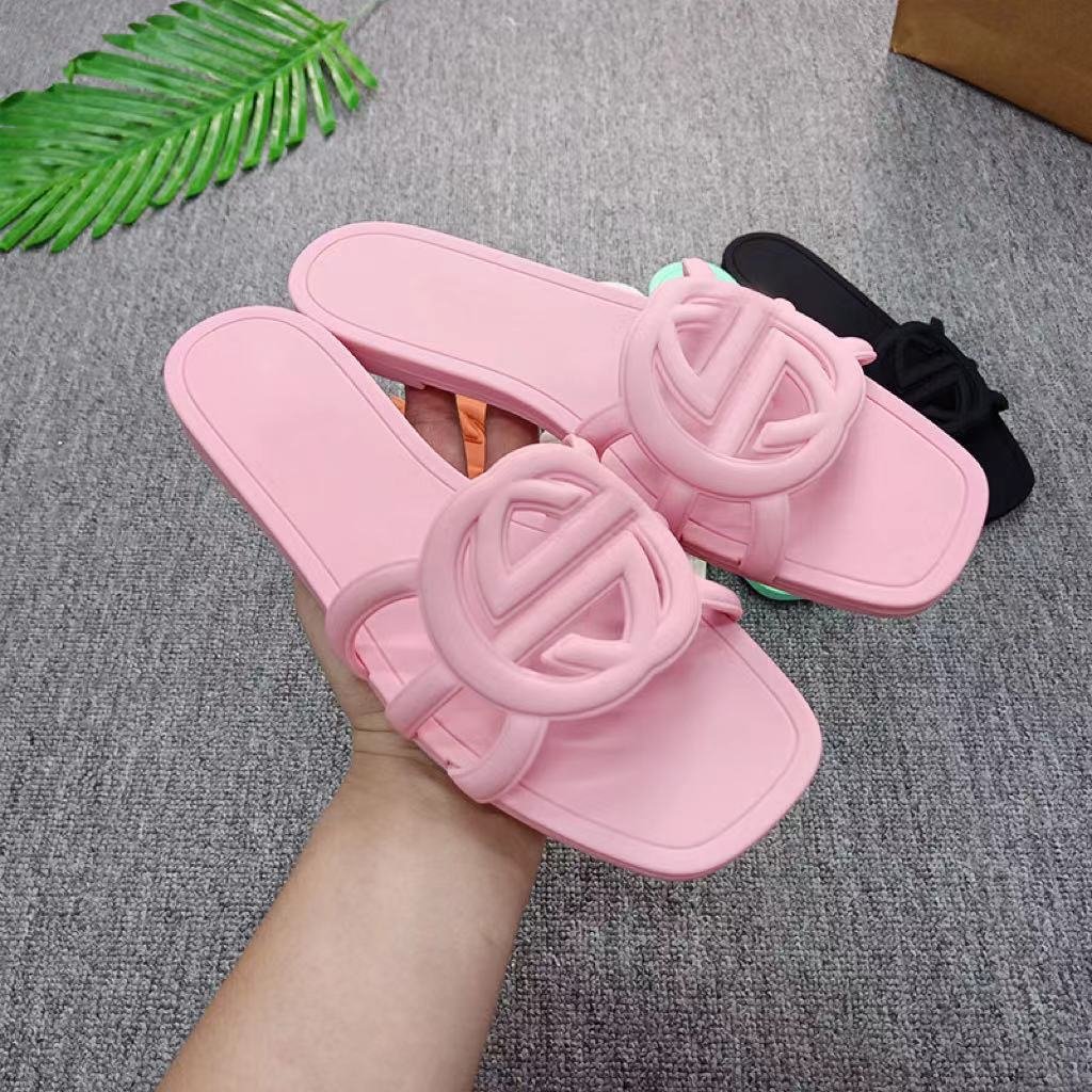 designer sandals Women Slides Rubber Jelly Slippers Ladies Flat Beach Jelly Script Orange Summer Fall Mules Outdoor Luxury