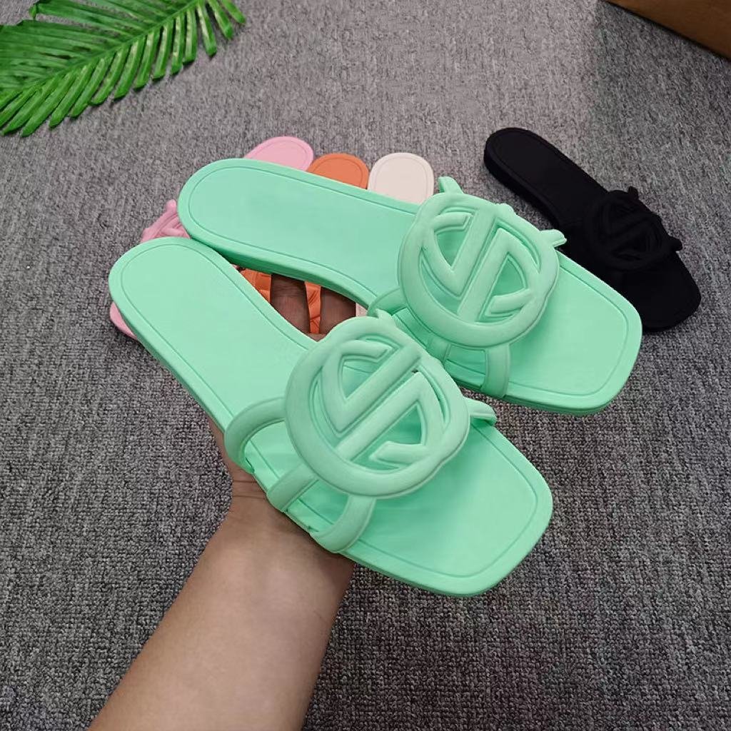 designer sandals Women Slides Rubber Jelly Slippers Ladies Flat Beach Jelly Script Orange Summer Fall Mules Outdoor Luxury