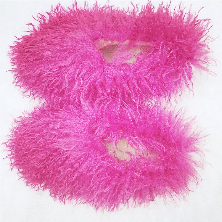 Winter Indoor Women Bedroom Brown Long Hair Soft Furry Slides Warm Sheep Mongolian Fur Slippers