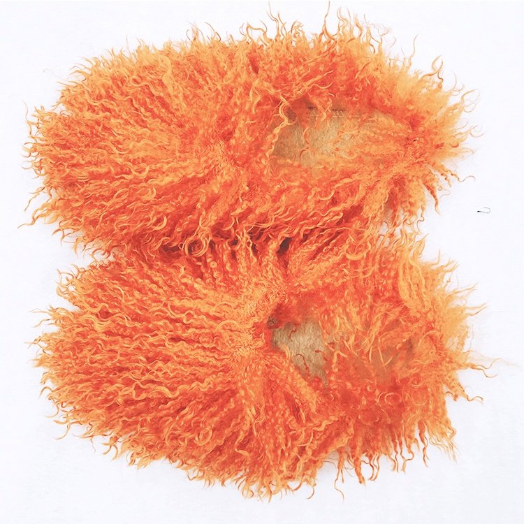 Winter Indoor Women Bedroom Brown Long Hair Soft Furry Slides Warm Sheep Mongolian Fur Slippers