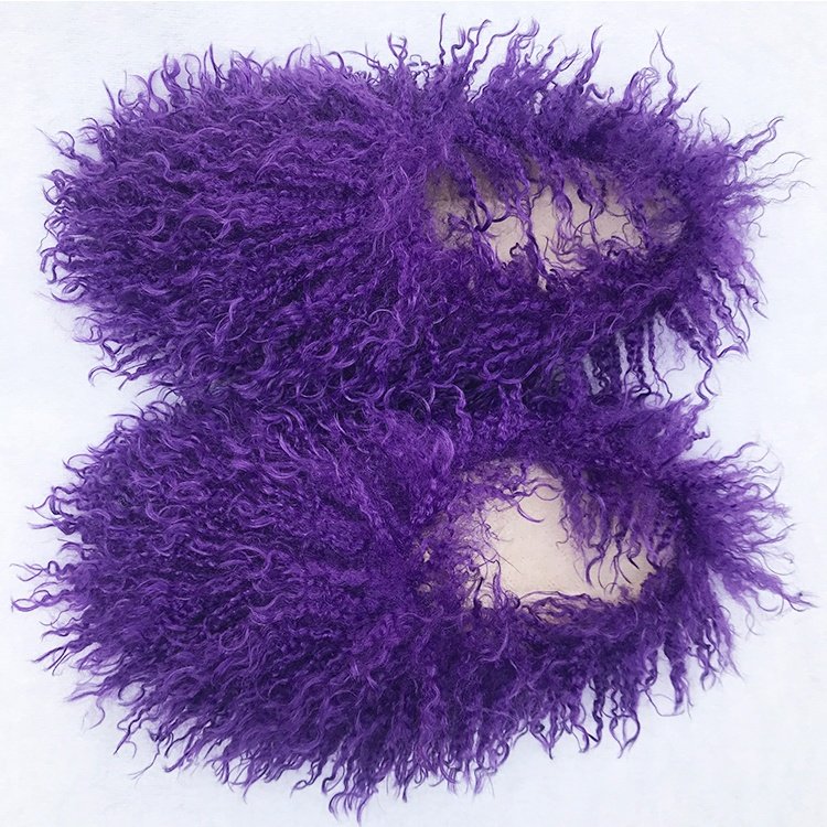 Winter Indoor Women Bedroom Brown Long Hair Soft Furry Slides Warm Sheep Mongolian Fur Slippers