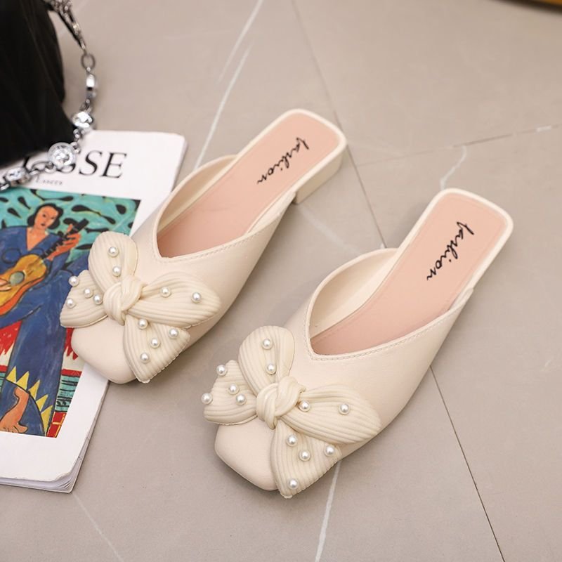 Hot Selling Buckle Closed Toe Half Slippers Bow Decoration Women's Sandals Slip-on Slippers Flat Sandals