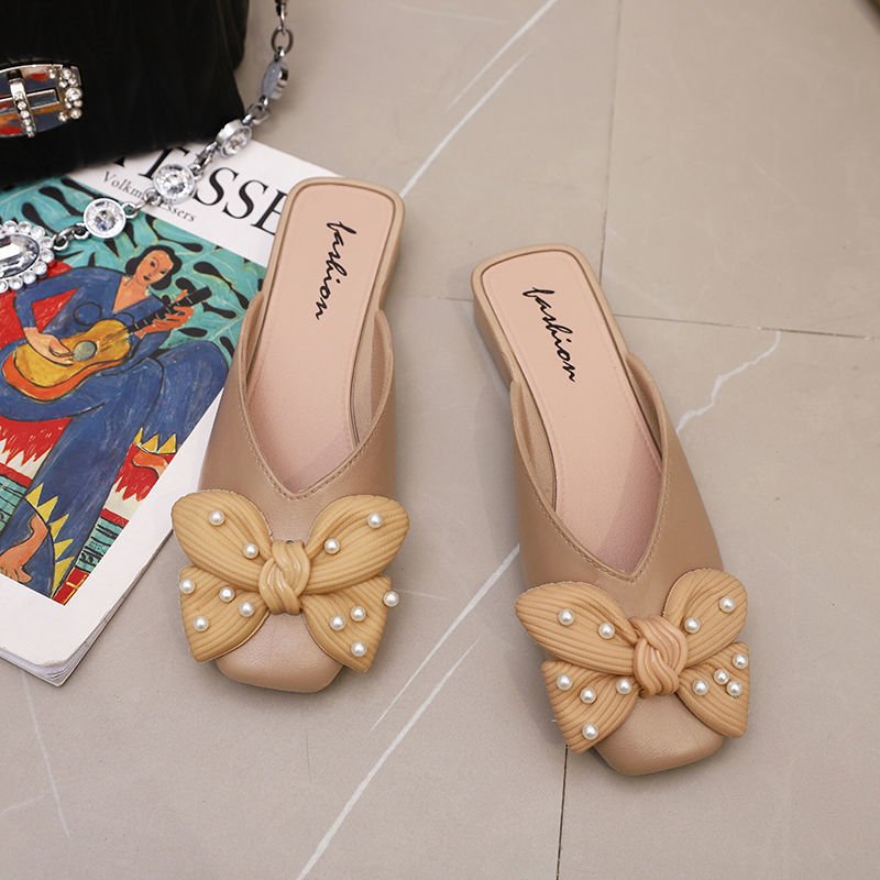 Hot Selling Buckle Closed Toe Half Slippers Bow Decoration Women's Sandals Slip-on Slippers Flat Sandals