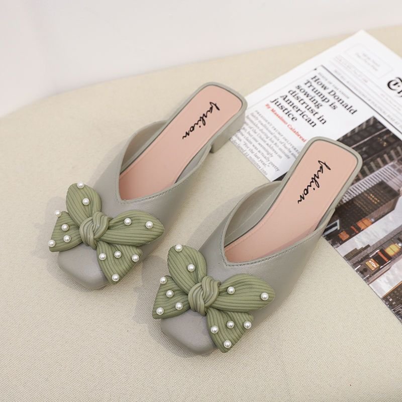 Hot Selling Buckle Closed Toe Half Slippers Bow Decoration Women's Sandals Slip-on Slippers Flat Sandals