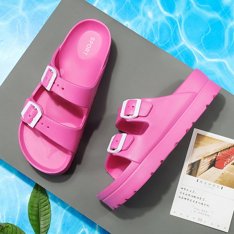 Women's Comfort Thick Sole Slides Soft Arch Double Buckle Adjustable Soft Arch Fit Eva Platform Sandals