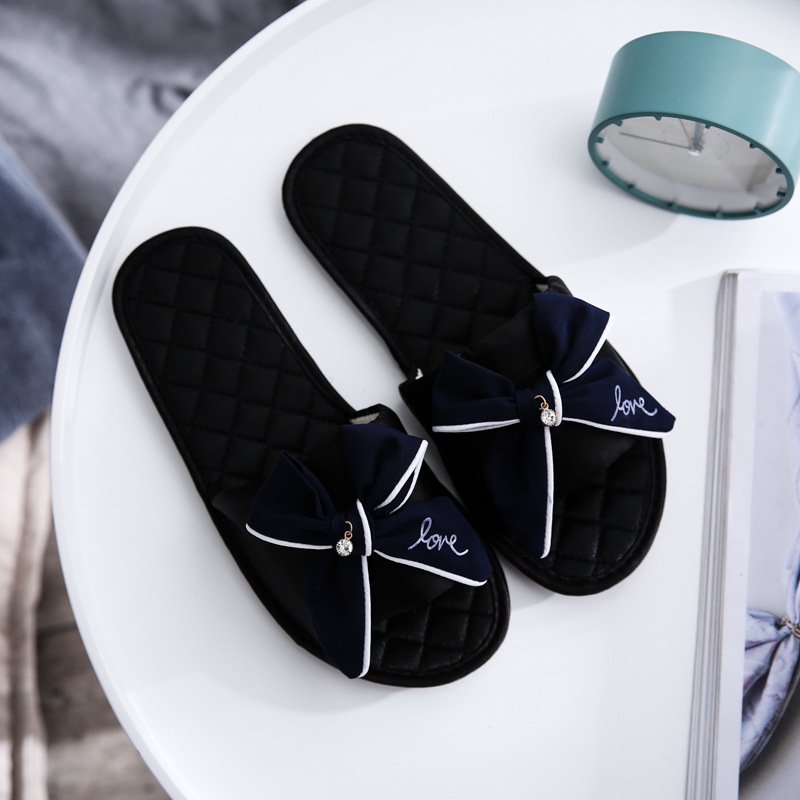 Summer fascion home beach EVA flat pink satin bow slides slippers for women