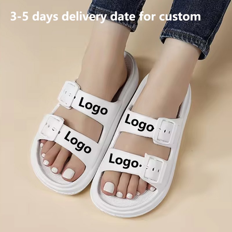 EVA Slides Slipper Thick Platform Casual Flip Flops Sandals For Women Man Double Strap Adjustable Buckle Slippers Custom Logo