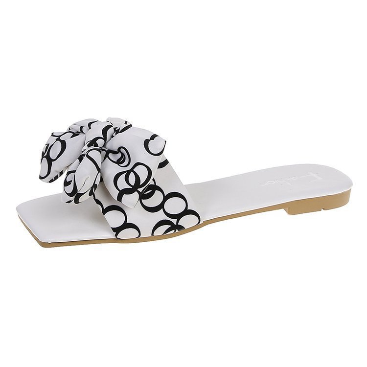 Latest New Design Women's Square Open Toe Slip On Slide Sandals Ladies Comfortable Fashion Cute Bow Summer Flat Sandals