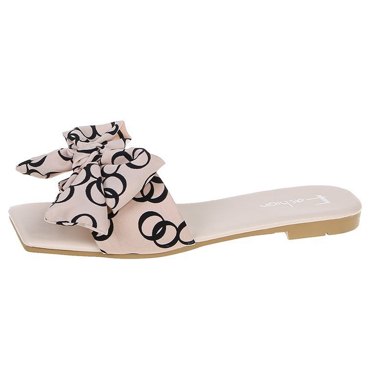 Latest New Design Women's Square Open Toe Slip On Slide Sandals Ladies Comfortable Fashion Cute Bow Summer Flat Sandals